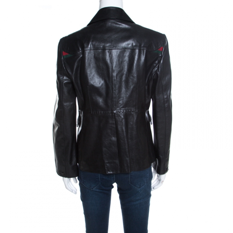 Pre Owned Gucci Black Leather Tailored Two Button Blazer L