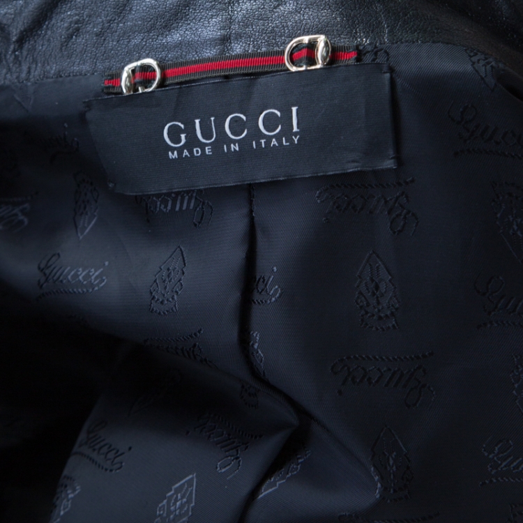 Pre Owned Gucci Black Leather Tailored Two Button Blazer L