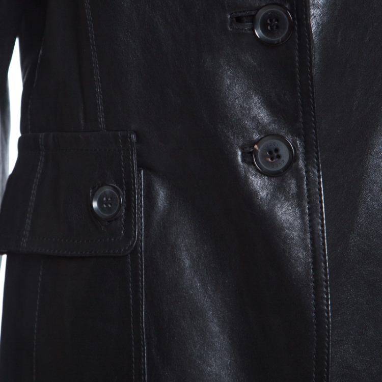 Pre Owned Gucci Black Leather Tailored Two Button Blazer L
