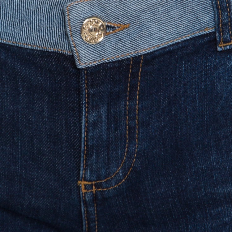 Pre Owned Gucci Indigo Faded Effect Denim Leather Horsebit Detail Tapered Jeans M