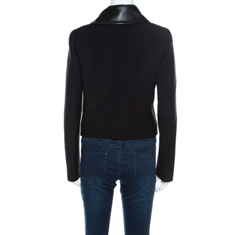 Pre Owned Gucci Black Wool Leather Collar Detail Double Breasted Jacket M