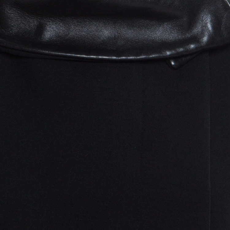 Pre Owned Gucci Black Wool Leather Collar Detail Double Breasted Jacket M
