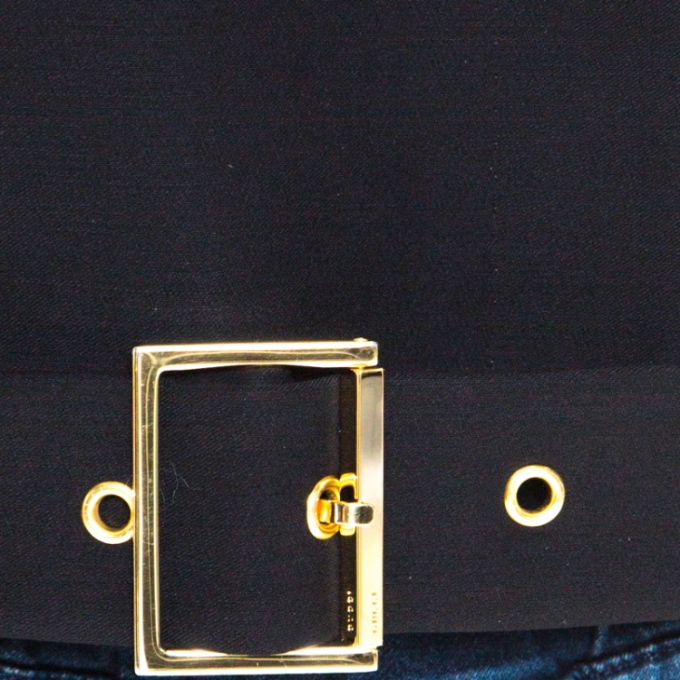 Pre Owned Gucci Black Wool Leather Collar Detail Double Breasted Jacket M