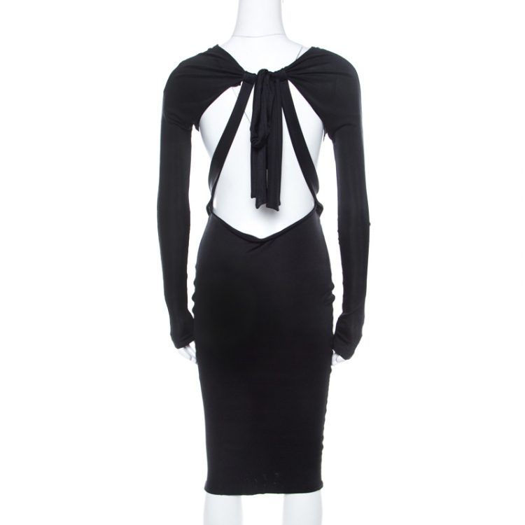 Pre Owned Gucci Black Stretch Knit Cut Out Detail Long Sleeve Pencil Dress M