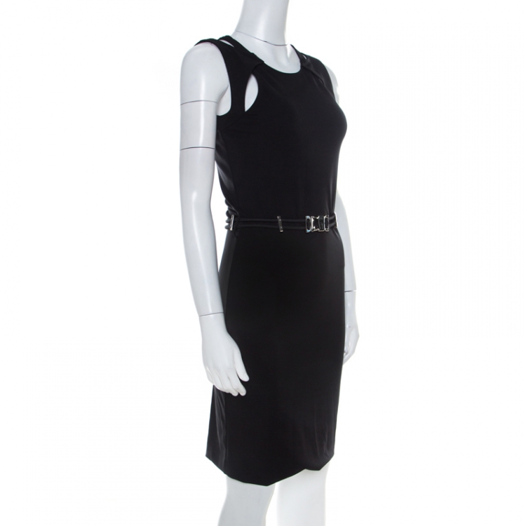 Pre Owned Gucci Black Cut Out Detail Belted Sheath Dress S