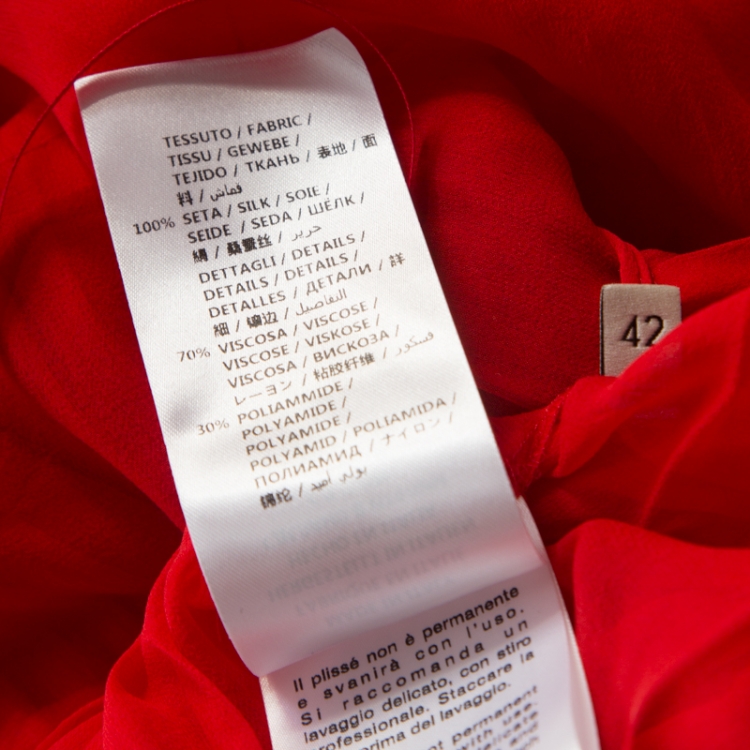 Pre Owned Gucci Red Silk Chiffon Embellished Belt Detail Long Sleeve Cocktail Dress M 