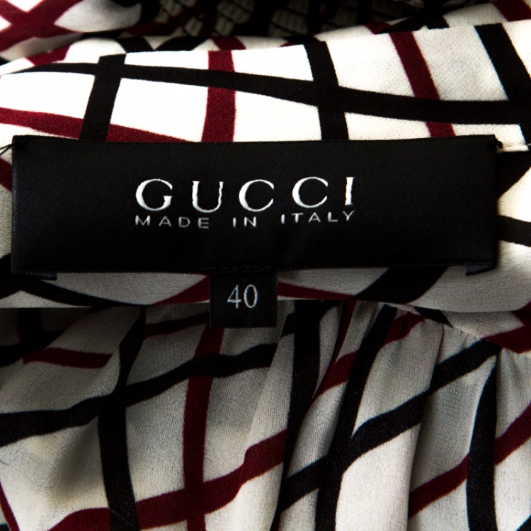 Pre Owned Gucci Multicolor Plaid Print Silk Smocked Waist Long Sleeve Dress S