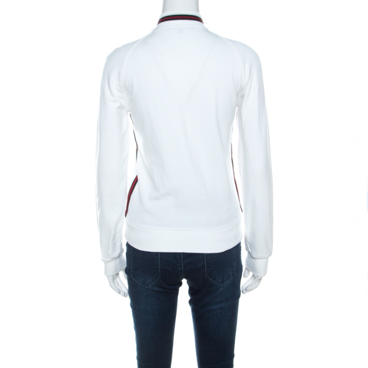 Pre Owned Gucci White Cotton Striped Bomber Jacket S