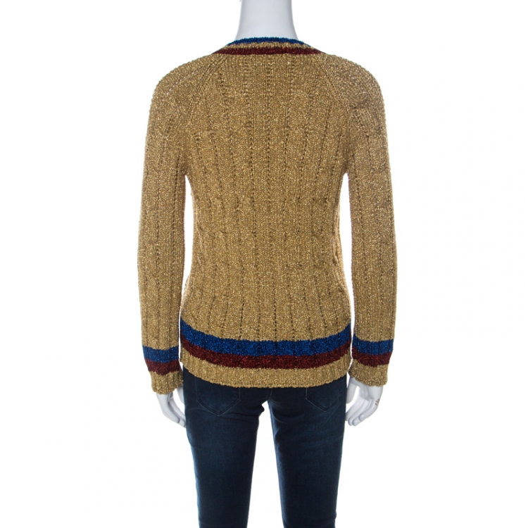 Pre Owned Gucci Gold Tinsel Web Stripe Detail Pullover S