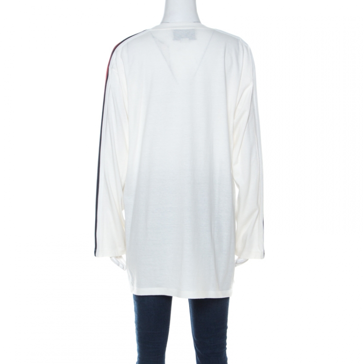 Pre Owned Gucci Ivory White Panther Embroidery Full Sleeve Oversized T- Shirt XS
