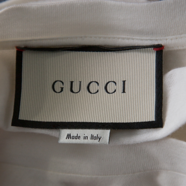 Pre Owned Gucci Ivory White Panther Embroidery Full Sleeve Oversized T- Shirt XS