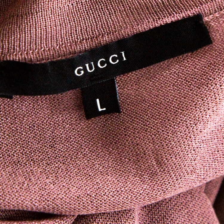 Pre Owned Gucci Lilac Purple Silk Knit Collared Long Sleeve Top L 