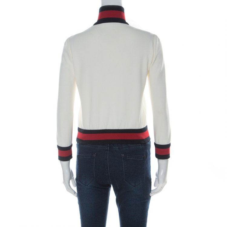 Pre Owned Gucci Off White Jersey Knit Web Trim Track Jacket XS