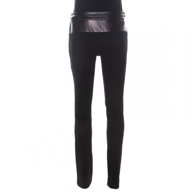 Pre Owned Gucci Black Stretch Leather Waist Trousers S