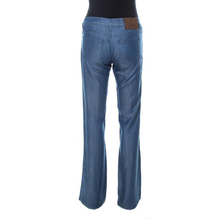 Pre Owned Gucci Blue Medium Wash Denim 70s Flared Jeans S