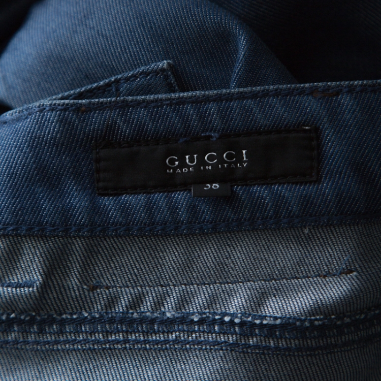 Pre Owned Gucci Blue Medium Wash Denim 70s Flared Jeans S