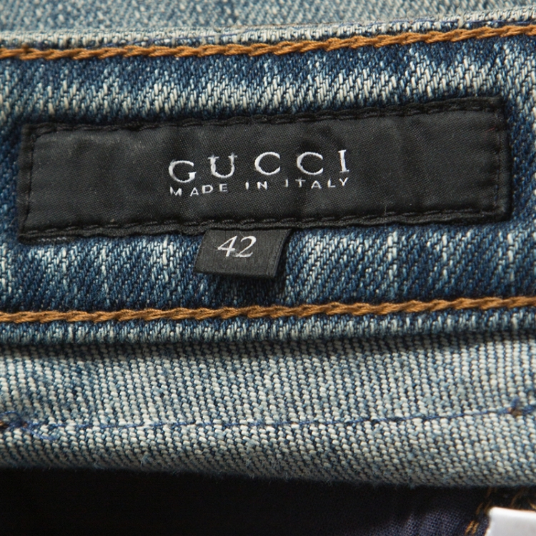 Pre Owned Gucci Blue Medium Wash Denim 70s Flared Jeans M