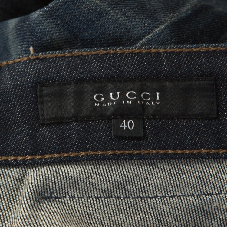 Pre Owned Gucci Blue Dark Wash Denim Chain Detail Straight Fit New Leggings Jeans S
