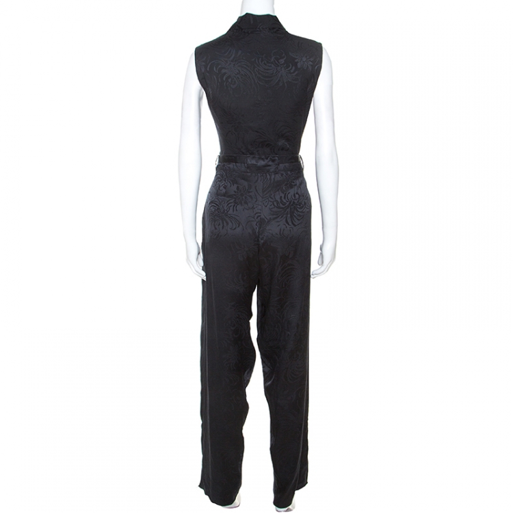 Pre Owned Gucci Black Embossed Silk Top and Trouser Set S