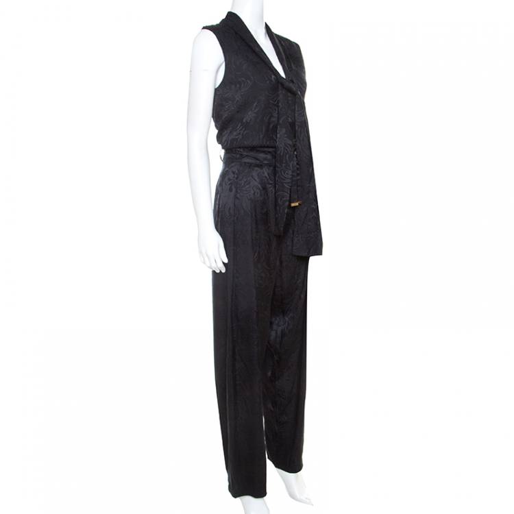 Pre Owned Gucci Black Embossed Silk Top and Trouser Set S