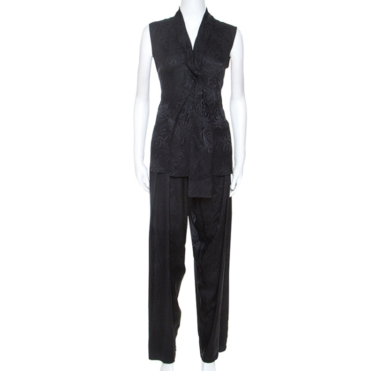Pre Owned Gucci Black Embossed Silk Top and Trouser Set S