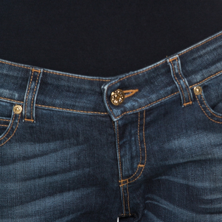 Pre Owned Gucci Blue Embellished Denim Straight Fit Jeans M