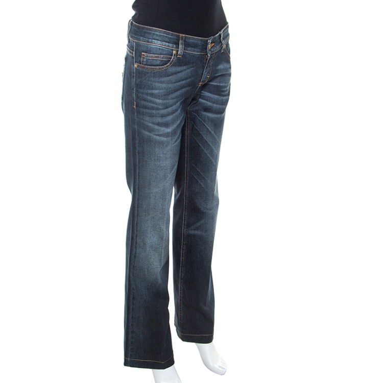 Pre Owned Gucci Blue Embellished Denim Straight Fit Jeans M
