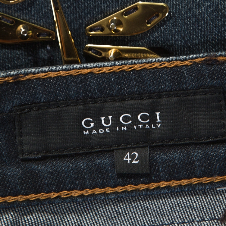 Pre Owned Gucci Blue Embellished Denim Straight Fit Jeans M