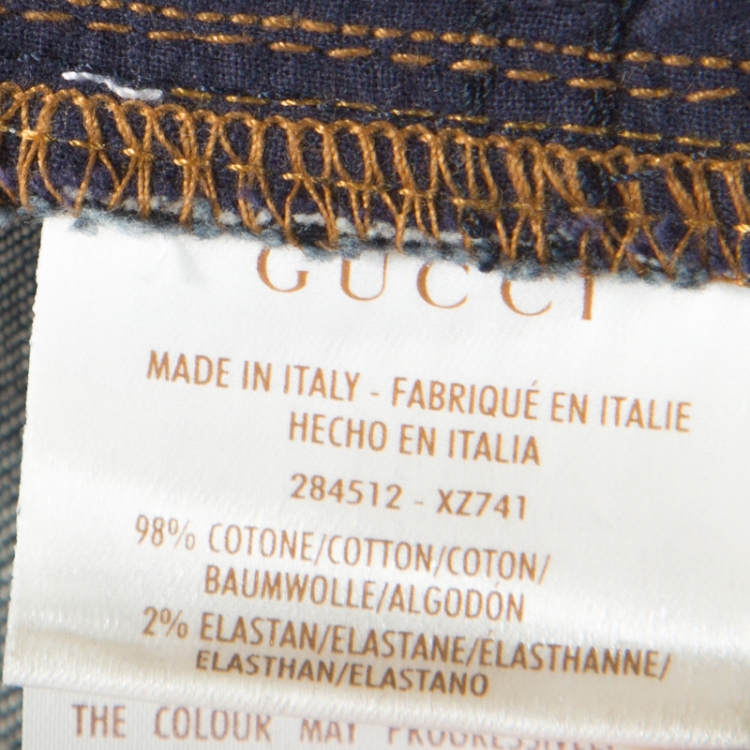 Pre Owned Gucci Blue Embellished Denim Straight Fit Jeans M