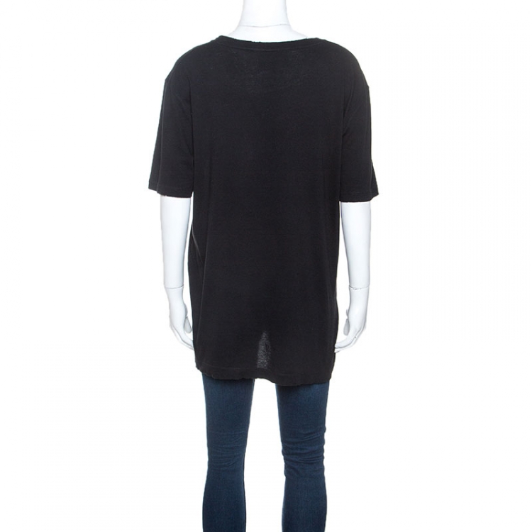 Pre Owned Gucci Black Washed Out Logo Cotton Oversized T-shirt M