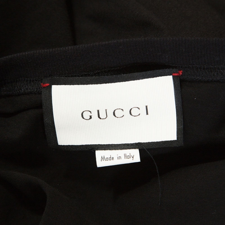 Pre Owned Gucci Black Logo Printed Cotton Embellished Detail T-shirt S