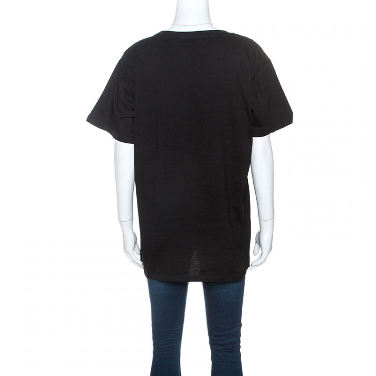 Pre Owned Gucci Black Logo Printed Cotton Embellished Detail T-shirt S
