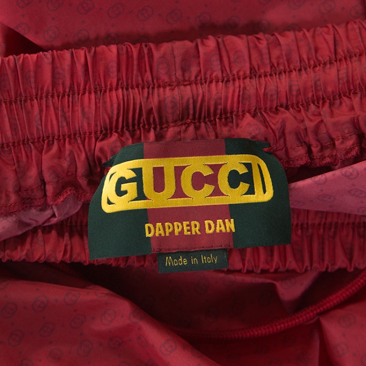 Pre Owned Gucci Red Monogram Print Nylon Contrast Trim Dapper Dan Joggers M