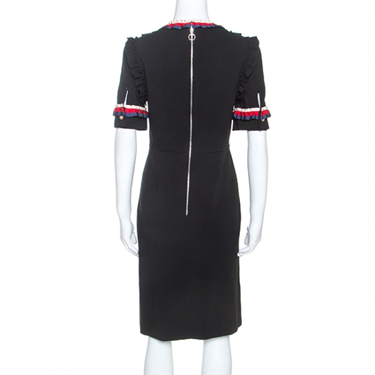 Pre Owned Gucci Black Stretch Jersey Ruffled Detail Short Dress XL