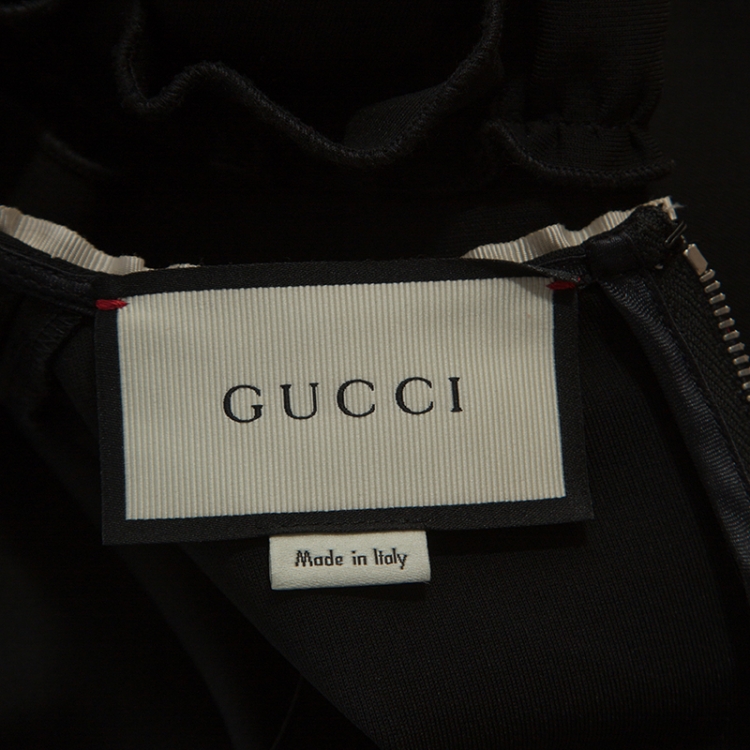 Pre Owned Gucci Black Stretch Jersey Ruffled Detail Short Dress XL