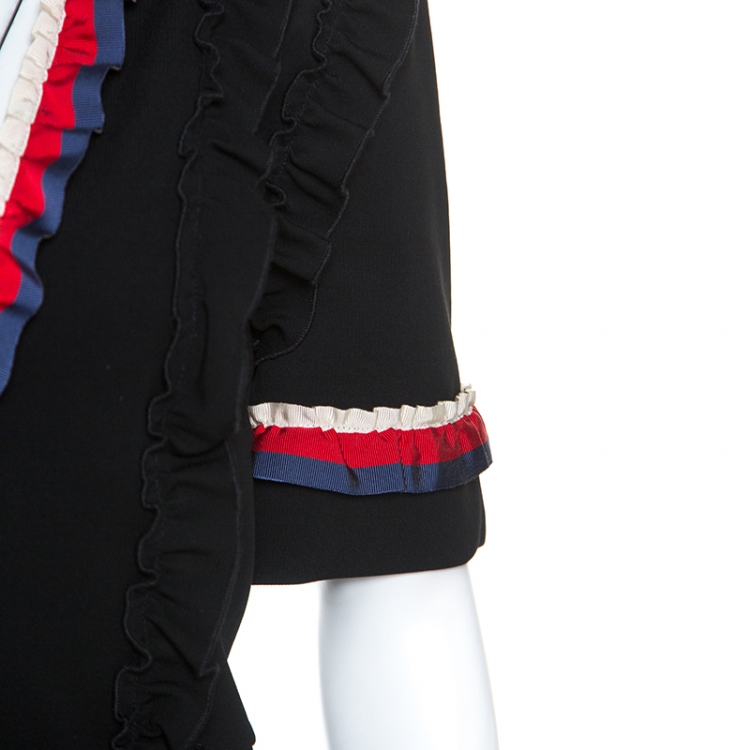 Pre Owned Gucci Black Stretch Jersey Ruffled Detail Short Dress XL