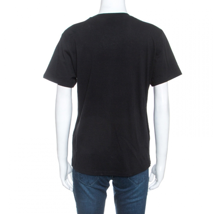 Pre Owned  Gucci Black Printed Cotton Pearl Necklace Embellished T-Shirt S