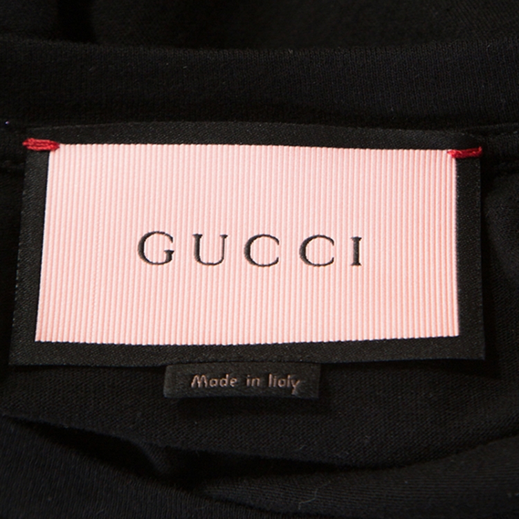 Pre Owned  Gucci Black Printed Cotton Pearl Necklace Embellished T-Shirt S