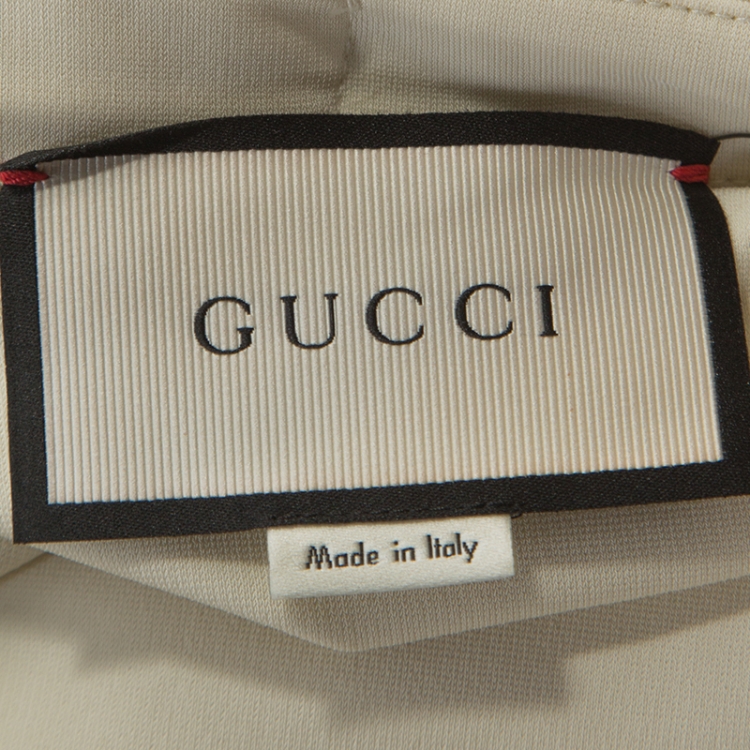 Pre Owned Gucci Cream Stretch Jersey Web Trim Detail Shift Dress L