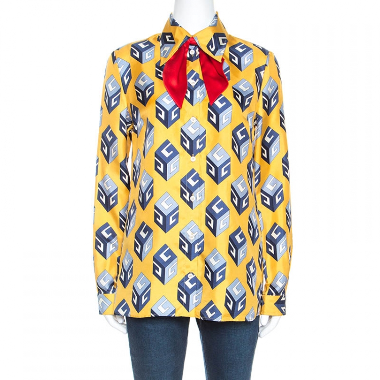 Gucci Men's Poppy-Print Silk Button-Down Shirt - Yellow