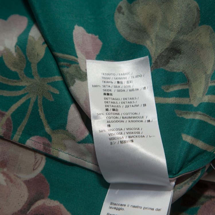 Pre Owned Gucci Green Floral Printed Silk Neck Tie Detail Shirt S