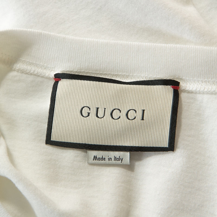 Pre Owned Gucci White Floral Logo Printed Cotton T-Shirt L