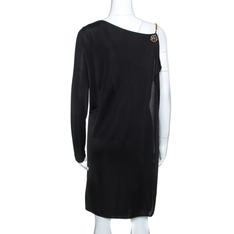 Pre Owned Gucci Black Knit Chain Detail Asymmetric Short Dress M
