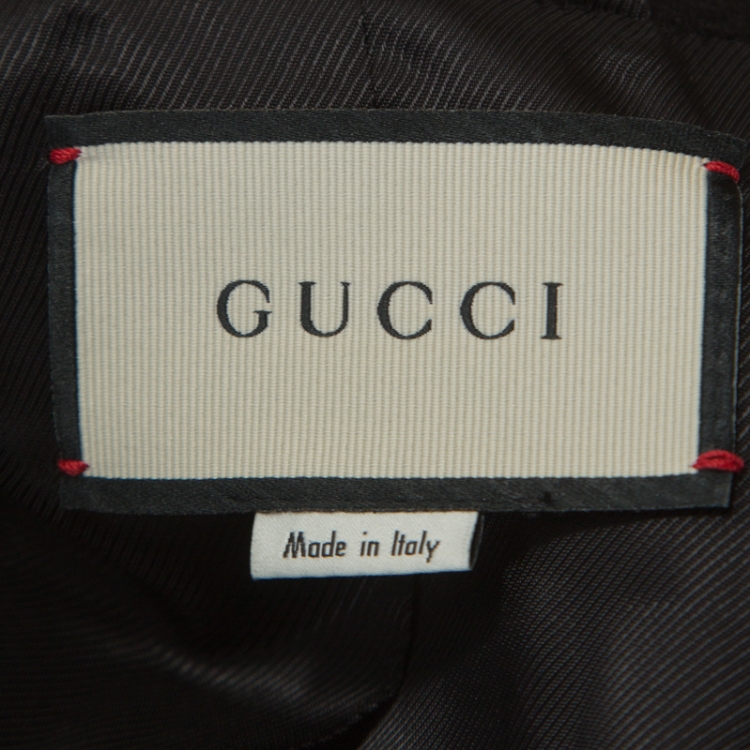 Pre Owned Gucci Black Wool Bow Detail Coat L
