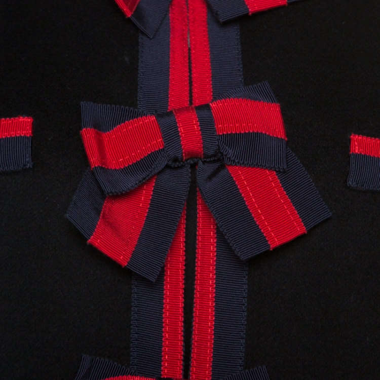 Pre Owned Gucci Black Wool Bow Detail Coat L
