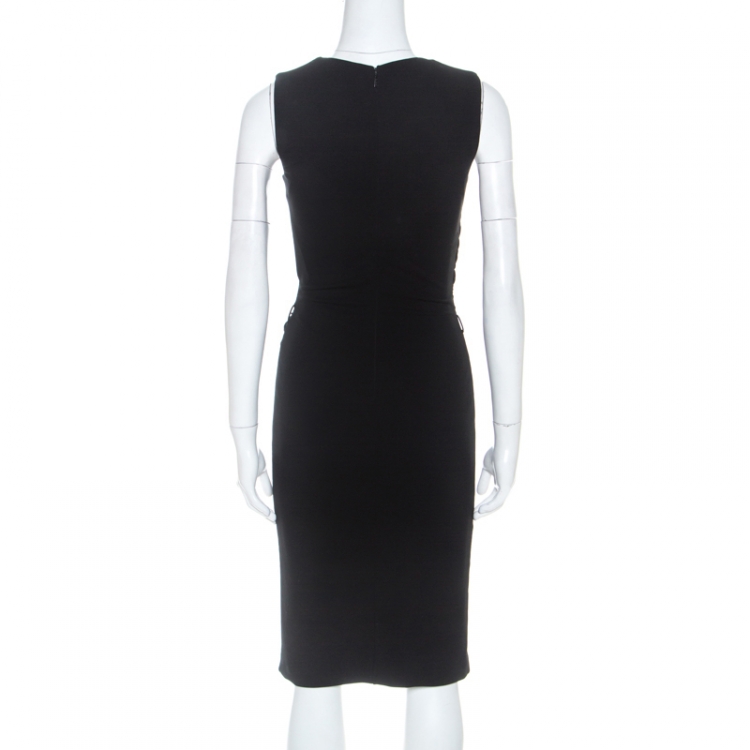 Pre Owned Gucci Black Crepe Ruched Detail V Neck Midi Dress S