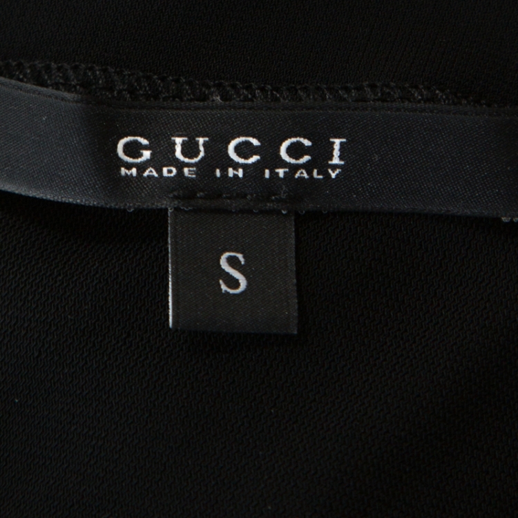 Pre Owned Gucci Black Crepe Ruched Detail V Neck Midi Dress S