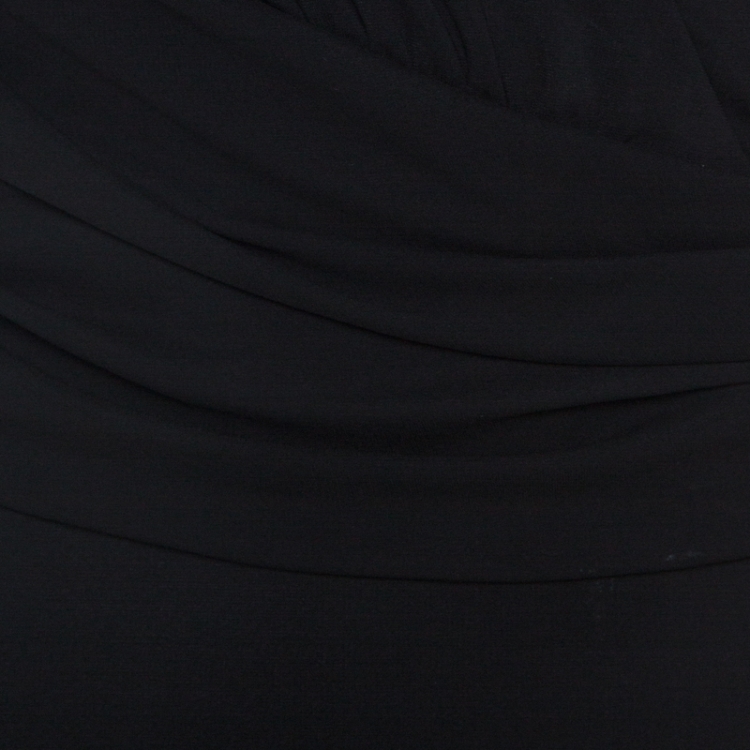 Pre Owned Gucci Black Crepe Ruched Detail V Neck Midi Dress S