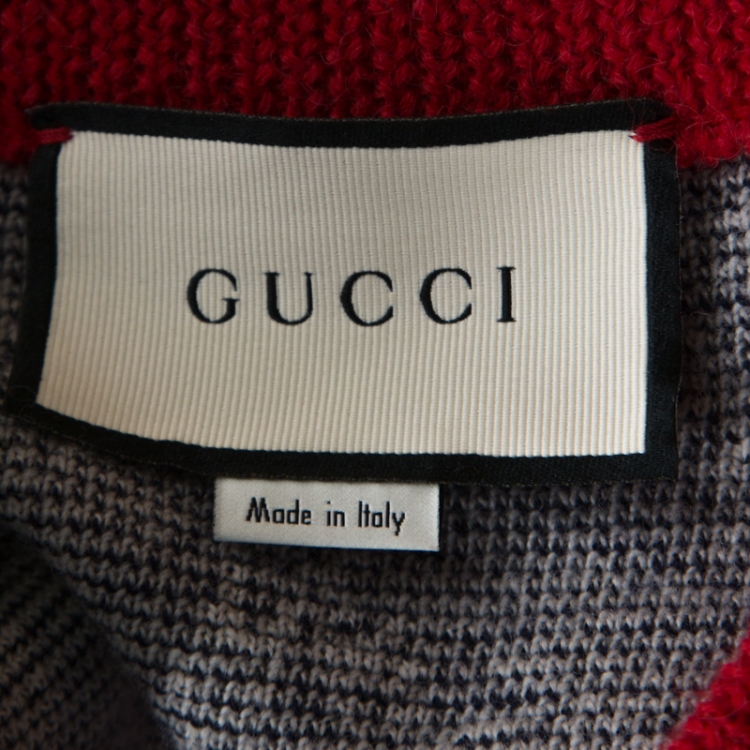 Pre Owned Gucci Bicolor Logo Patterned Knit Contrast Trim Sweater Dress S