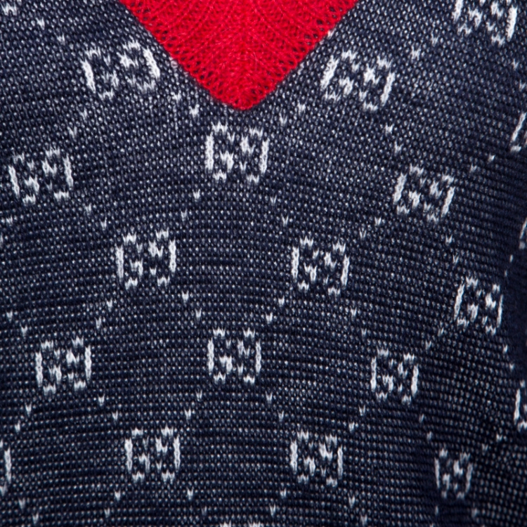 Pre Owned Gucci Bicolor Logo Patterned Knit Contrast Trim Sweater Dress S